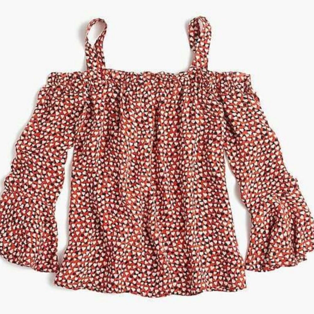 J Crew 100% silk cold shoulder plus size heart patterned top